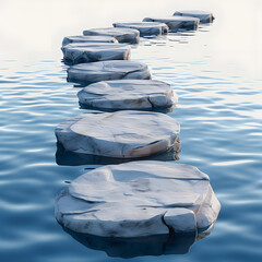 stepping stones lead the way forward on a calm sea with white shades, png