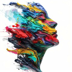 Aufkleber - Profile of a woman face made of colorful brushstrokes of oil paint, expressing creativity and imagination