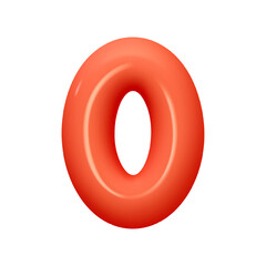 Poster - Number 0. Zero Number sign red color. Realistic 3d design in cartoon balloon style. Isolated on white background. vector illustration