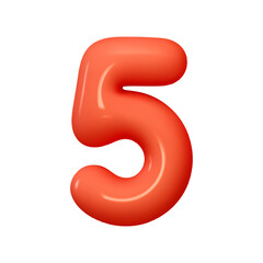 Fototapete - Number 5. Five Number sign red color. Realistic 3d design in cartoon balloon style. Isolated on white background. vector illustration