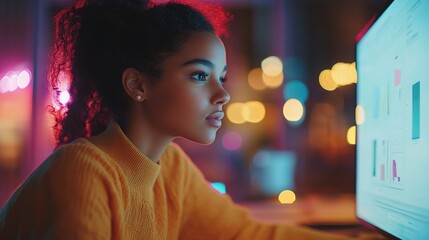 Poster - Focused Young Woman Working at Computer in Modern Office