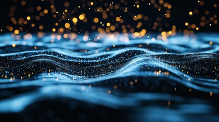 Poster - Glowing Water Waves with Sparkling Lights
