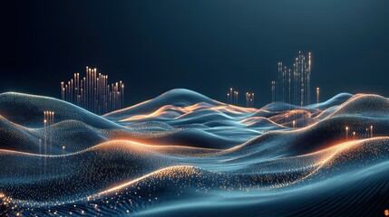 Abstract Wavy Background with Glowing Particles