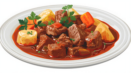 a plate of sour goulash, made with organic ingredients, is a flavorful and satisfying dinner option for those following a healthy diet or enjoying traditional cuisine highlighted by white, v