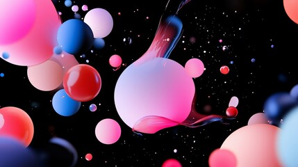 Poster - Colorful orbs and flowing shapes in a cosmic display of abstract art against a dark background