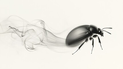 Poster -   Black-and-white image of a flying insect emitting smoke from its rear end against a white backdrop