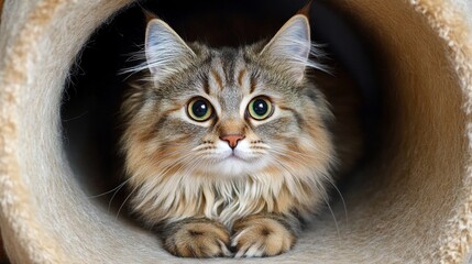 Poster - Curious Cat Peeking from Cozy Tunnel