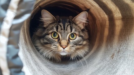 Poster - Cat in Tunnel, Curious and Playful Expression