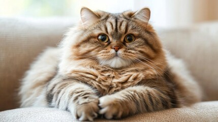 Poster - Fluffy Cat Sitting Relaxed on a Cozy Couch