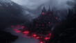 © Raphael - Village heroic fantasy sombre avec château et fissures lumineuses mystérieuses