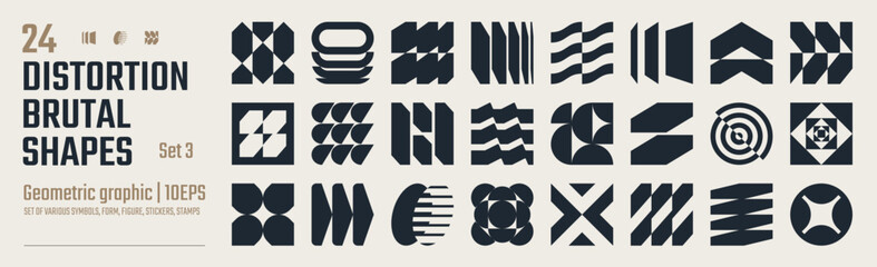 Poster - Postmodern abstract geometric graphic elements, Refraction and distortion glass effect various form, Brutalist vector shapes, trendy retro design symbols in Y2K aesthetics, vintage stickers, set 3