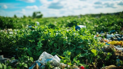 Wall Mural - Green Foliage Amidst Scattered Trash