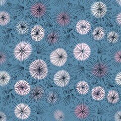 Wall Mural - Blue botanical pattern with dandelions