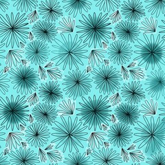 Wall Mural - Blue botanical pattern with dandelions