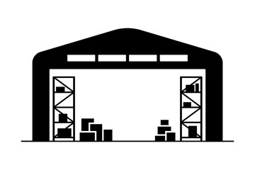 Warehouse icon. Building, structure. Black silhouette. Front side view. Vector simple flat graphic illustration. Isolated object on white background. Isolate.