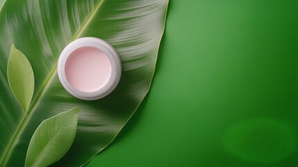 Poster - Natural skincare products displayed among vibrant green leaves on a calming background