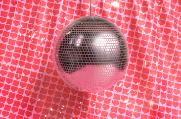 Fototapete - Abstract 3D shiny disco ball retro pattern  background. Valentine's festive event computer graphics.