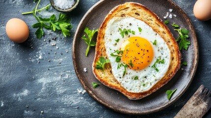 Poster - Delicious Egg on Toast with Fresh Greens and Spices
