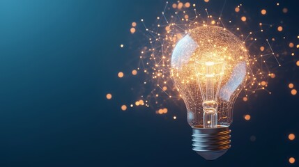 Poster - A glowing light bulb emitting sparks and energy, symbolizing innovation and creativity in a dark environment
