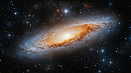 Wall Mural - galactic spiral galaxy captured in a vast cosmic landscape with bright star clusters and nebulae