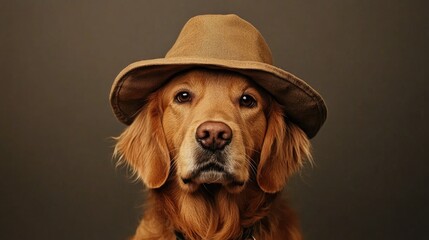 Golden Retriever Wearing a Stylish Hat