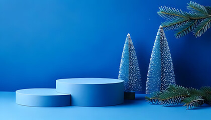 blue christmas card features empty podium contemporary banner design