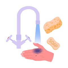 Wall Mural - injured hand and medical treatment. first aid for bruises and extravasation, medical treatment for a
