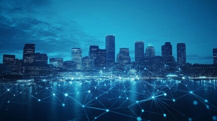 Poster - Urban Skyline with Digital Network Connection