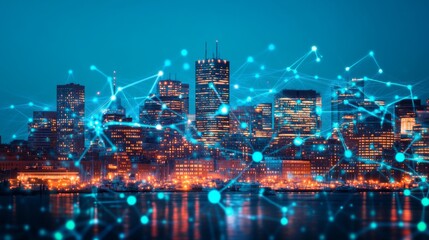 Poster - Modern Cityscape with Digital Connection Concept