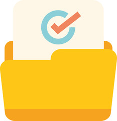Fototapete - simple flat illustration of a yellow folder containing a document with a validation mark, symbolizin