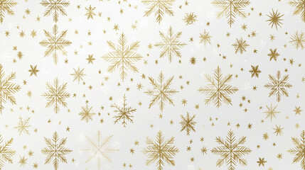 Wall Mural - christmas background with gold snowflakes and stars pattern, white background