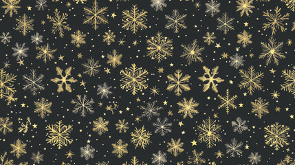 Wall Mural - christmas background with gold snowflakes and stars pattern, white background