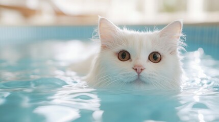 Poster - Cat Swimming in a Calm Pool of Water