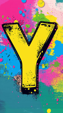 Pop art Alphabet letter Y. Colorful background in pop art retro comic style. Vertical background.