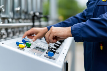 Poster - Engineer skillfully programming water control systems in a modern facility
