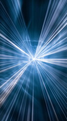 Poster - Radiant laser beams in white and blue intersecting against a dark gradient, creating an impression of depth and movement. Vertical template color gradient, rough retro vibe shine bright light