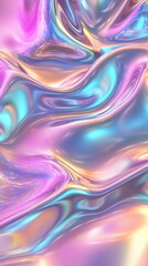 Fototapete - Vibrant holographic waves. Shimmering surface in gold and silver. Fluid movement with colorful reflections. Abstract and dynamic. Vertical banner web cover, print ad, presentation, brochure template