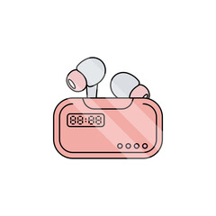 Poster - Wireless headphones in a case vector. Icon of stylish headphones. Colored headphones. A headset in a modern style. Fashionable headphones. Vacuum headphones with cushions vector.