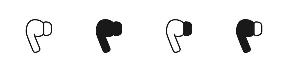 Poster - A set of wireless linear headphones. Outline of bluetooth headphones. A set of devices for listening to music. In-ear and vacuum headphones. Headset vector icon. Stereo headphones vector.