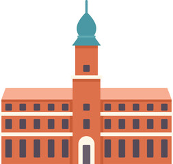 Poster - big brick city hall building with clock tower standing tall on white background