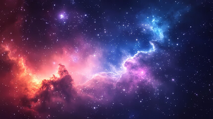 Wall Mural - A stunning image of a nebula in deep space, showcasing stars, interstellar clouds, and cosmic dust. bright stars glow against a dark sky filled with galactic formations. Galactic Nebula. Illustration