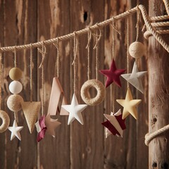 Wall Mural - minimalist Christmas ornaments hanging on a string