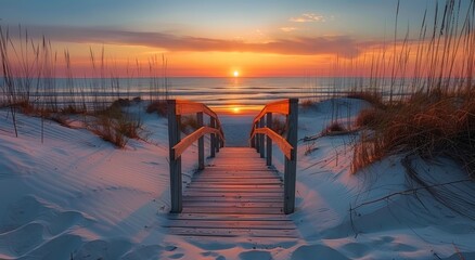 Wall Mural - Wooden Pathway Leading to a Beach Sunset