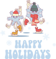 Poster - Whimsical snowflake retro groovy winter character
