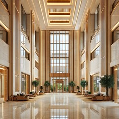 Wall Mural - Elegant office lobby capturing high ceilings with abundant natural light perfect picture