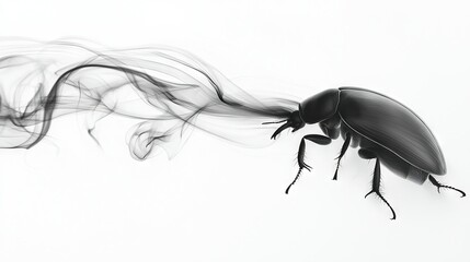 Wall Mural -   A black-and-white image of a bug emitting smoke from its rear end against a white backdrop