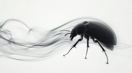 Wall Mural -   A monochromatic image of an insect on a white canvas with steam emanating from its rear