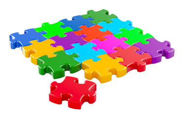 Poster - Multicolored puzzles, 3D rendering isolated on transparent background