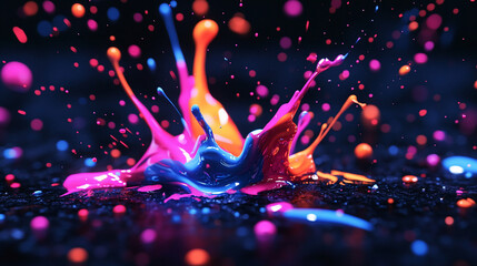 Poster - Pink, blue, and orange paint splash on a dark background