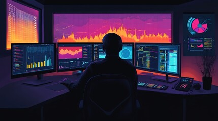 Poster - Stock Market Analysis with Multiple Monitors at Night